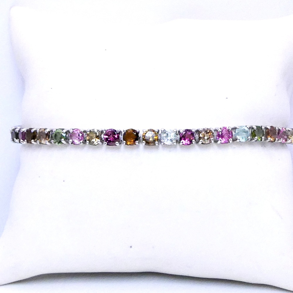 Sterling Silver 925 D'Joy Tourmaline 10.75 ctw Multicolor 7.5" Tennis Bracelet